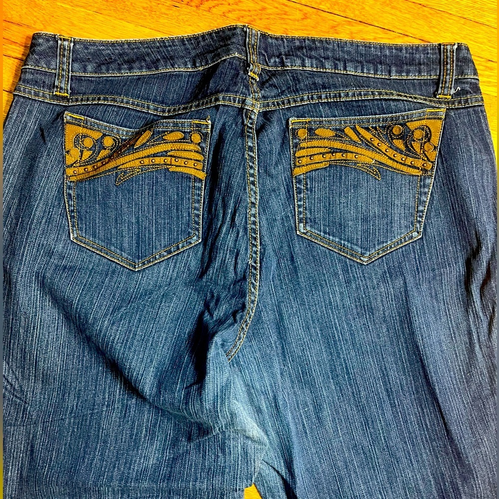 Plus Tighter Tummy Strait flair Jean Size 24 31 leather design pocket STRECH